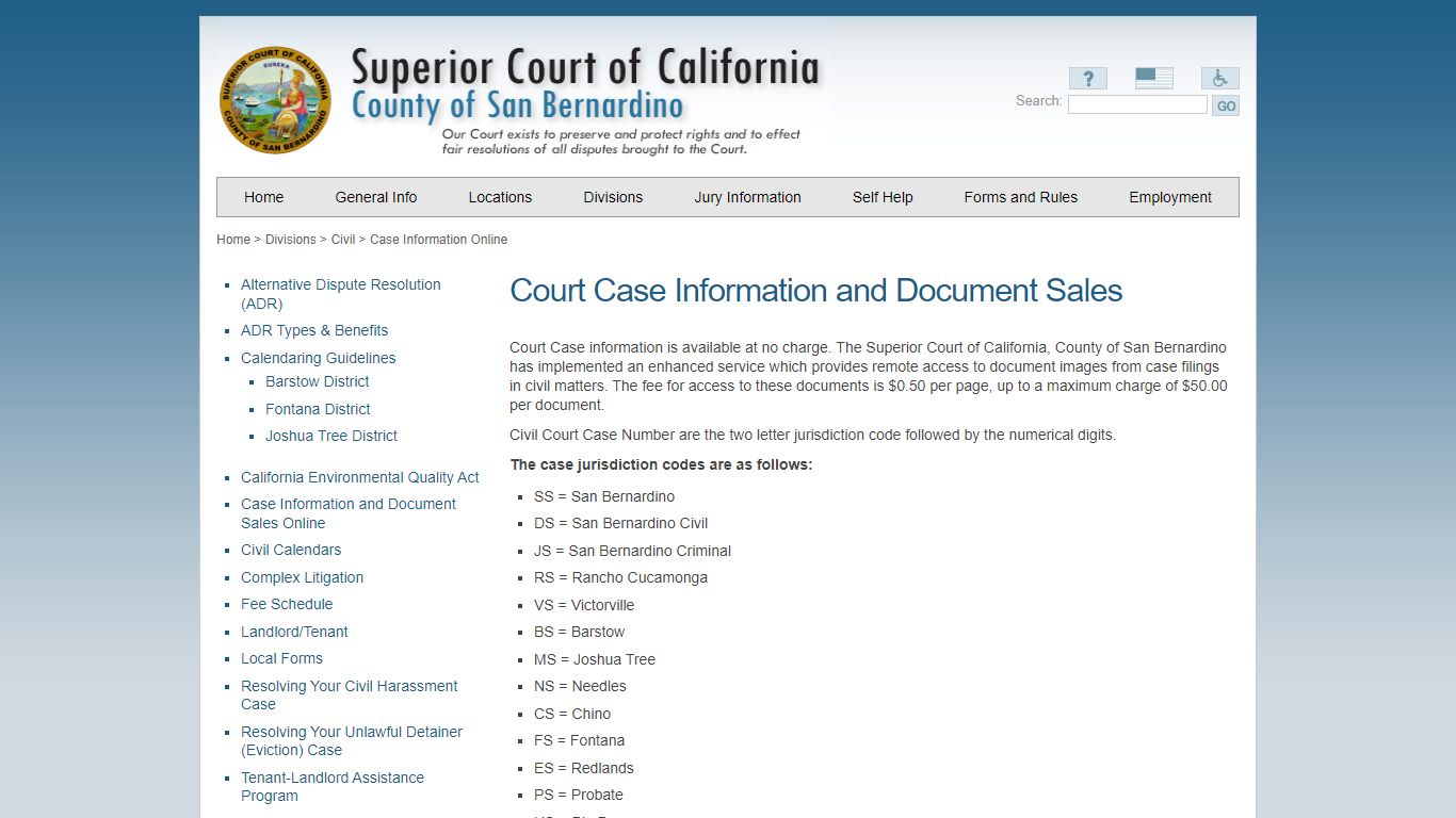 San Bernardino > Divisions > Civil > Case Information Online - sb-court.org